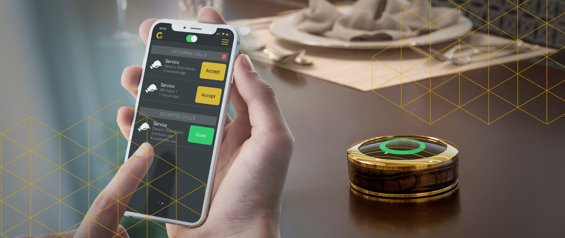 gest buttons and app in palace table