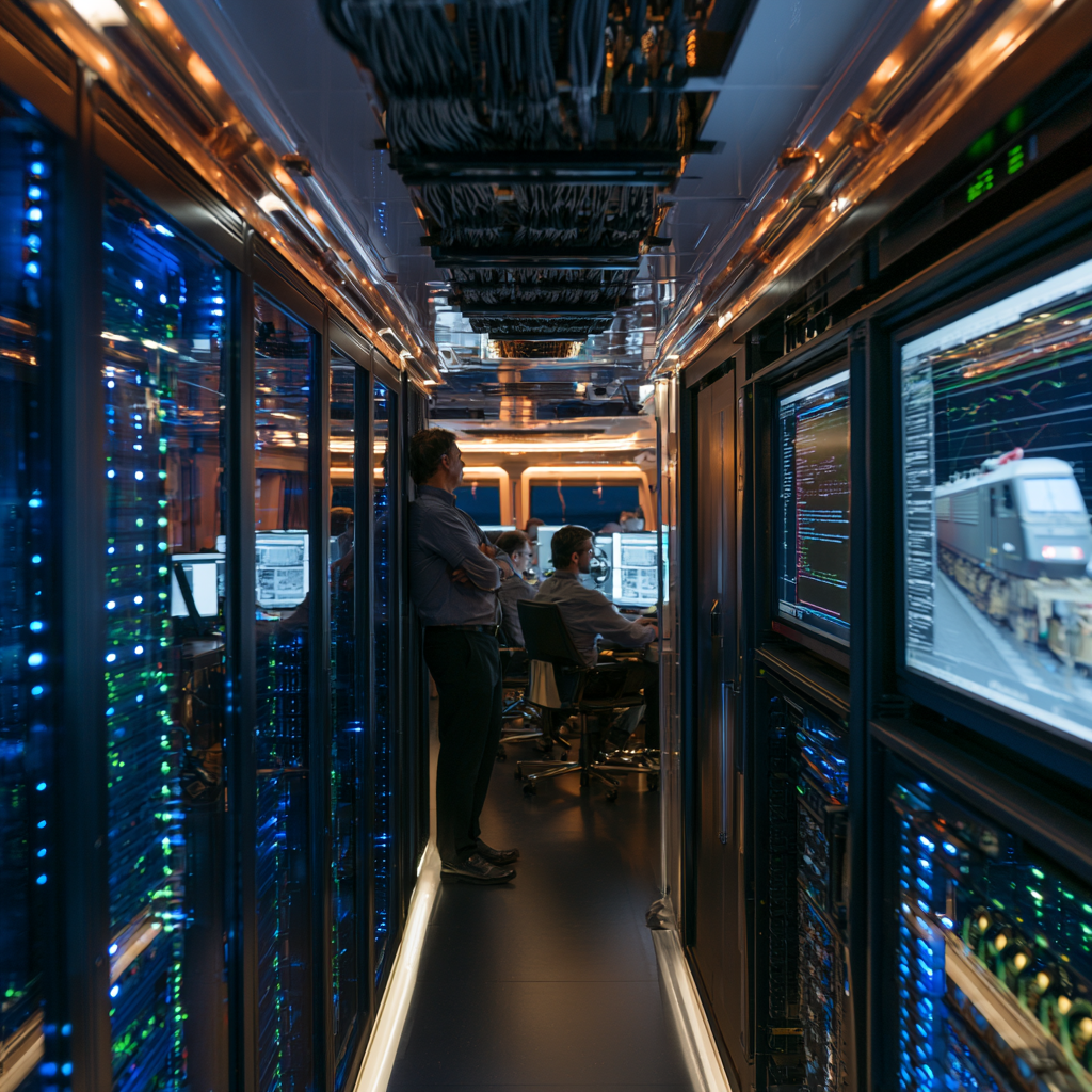 yacht corridors with racks and cables