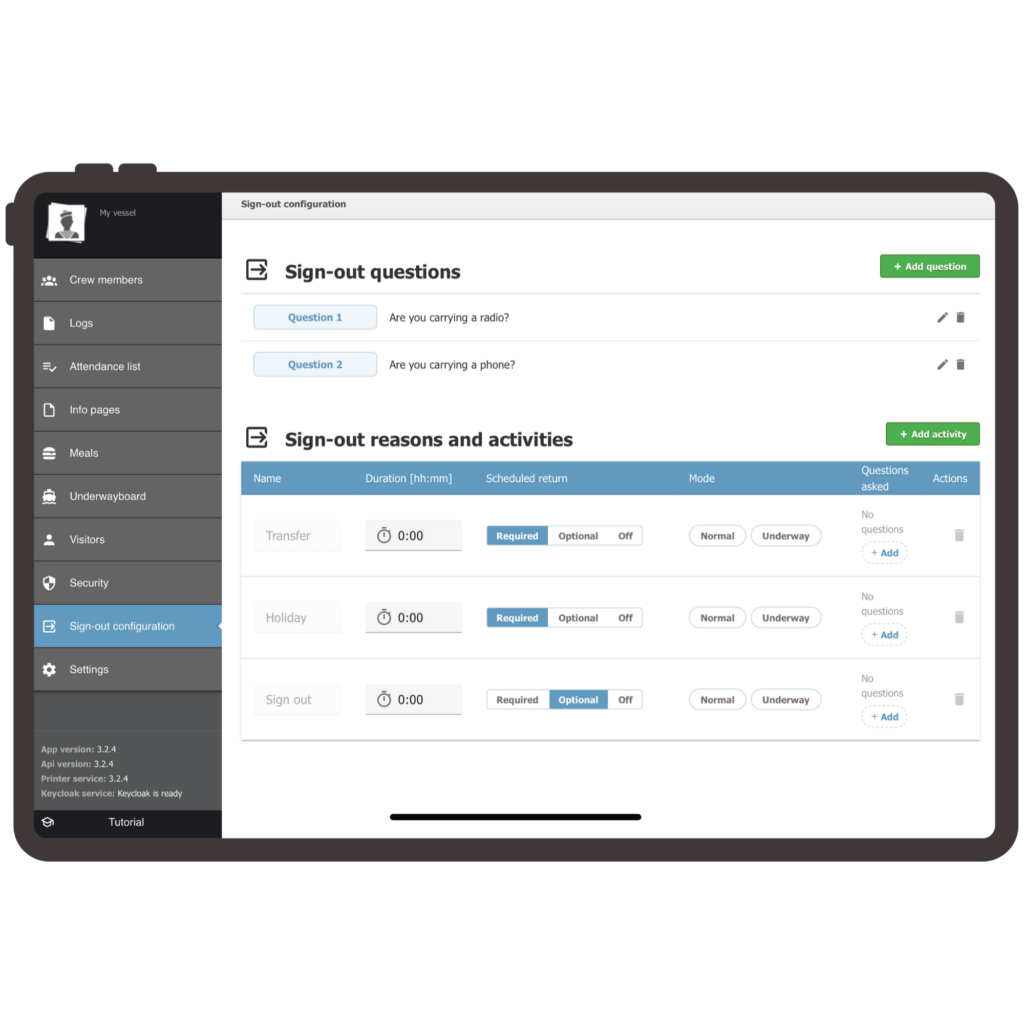 mock up gui crewboard sign in sign out feature