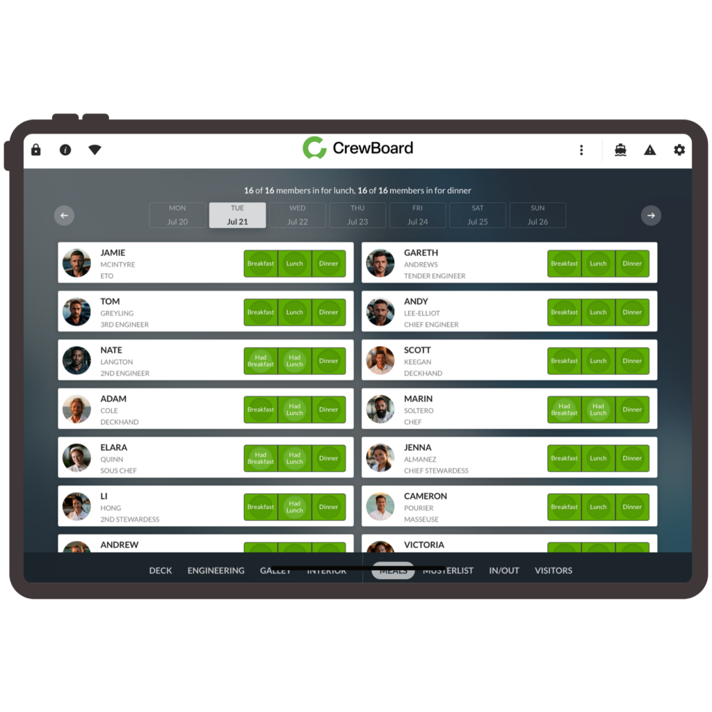 mock up gui crewboard meal board